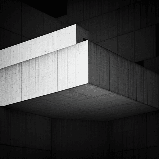 Brutalist concrete architecture in high-contrast black and white